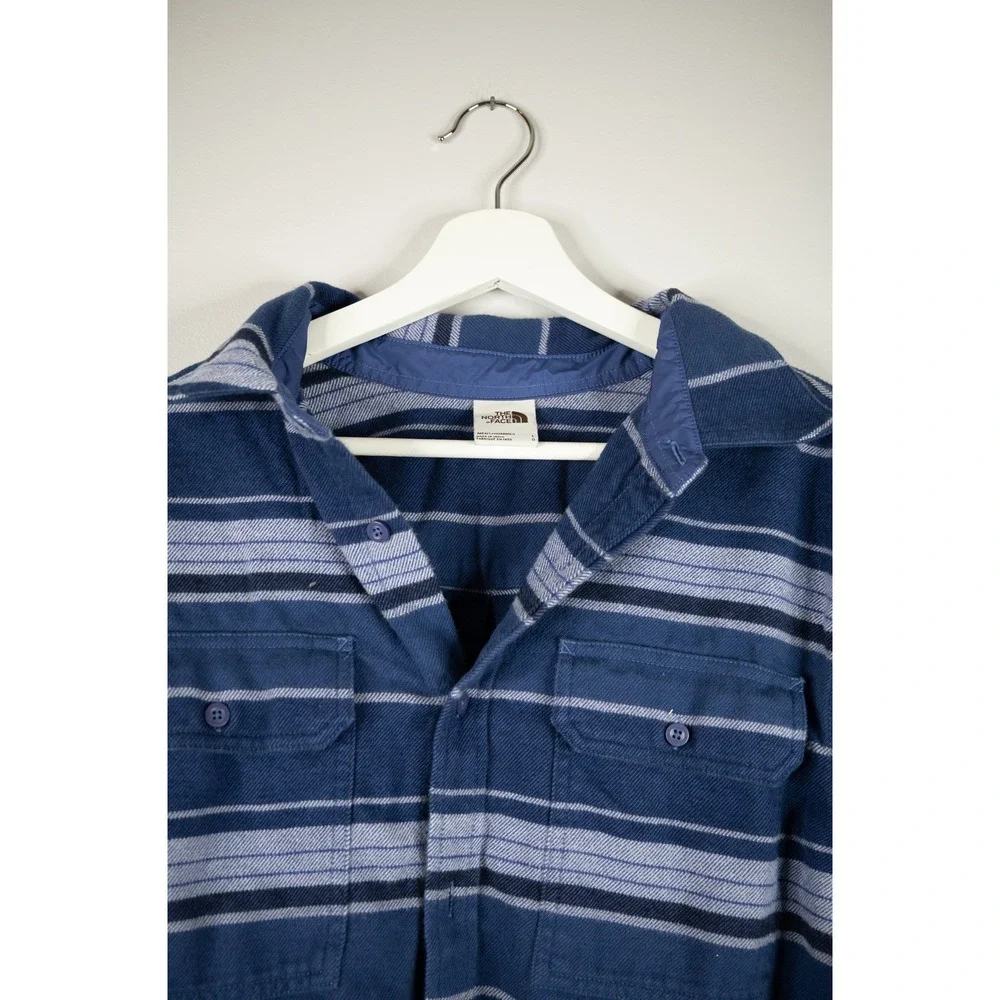 The North Face Flannel Shirt Mens Large Blue Striped‎ Long Sleeve Gorpcore